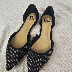 Report Womens Black Preppy Flats With Rhinestones Size 9 Balletcore Secretary
